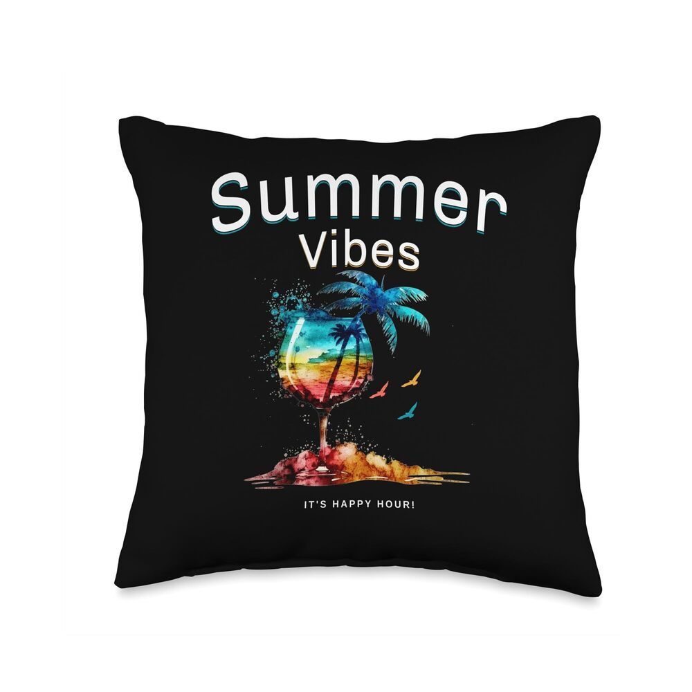 8790 Vibes Happy Hour | Summer Sun Beach Cocktail Graphic Throw Pillow